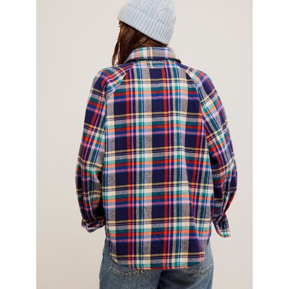 Free People Multicolor Plaid Button Down Shirt Size Large - Picture 4 of 9